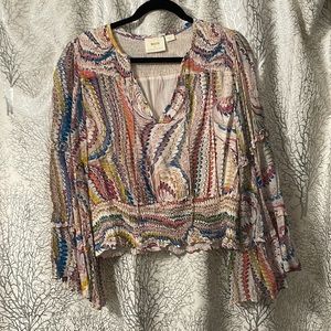 Anthropologie Maeve Multicolor Blouse with Smocked Waist